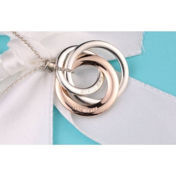 Tiffany & Co. 1837 Interlocking Circles Silver Rubedo Metal Necklace 18" Chain - Picture 4 of 11